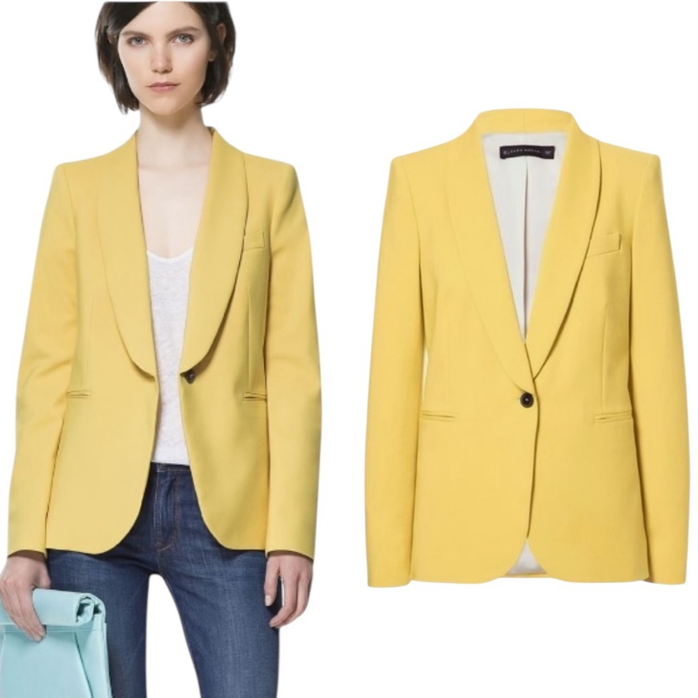Zara Yellow Wing Collared Yellow Single Button Blazer in Daffodil - S